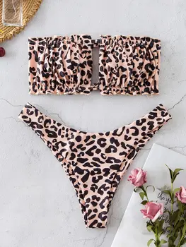ZAFUL Dzīvnieku Print Frilled Savilcēja Lenta Bikini Komplekts Strapless Leopards Drukāt Peldkostīmu Tie Izgriezums Augstas Samazināt Sievietes Bikini Peldkostīmi Jaunas