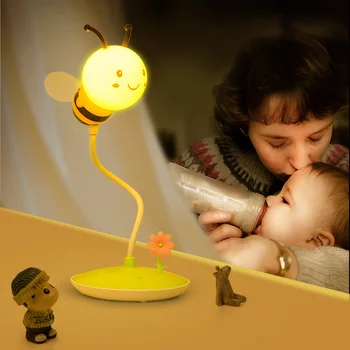 Bērnu Gultas Lampa, LED Nakts Gaisma Gudrs Bišu Karikatūra Galda Lampa Tālvadības Nakts Gaisma