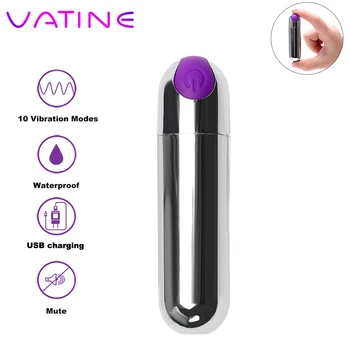 VATINE Mini Bullet Vibrators, USB Uzlādējams Seksa Produkts, 10 Ātrumiem Ūdensizturīgs Spēcīga Vibrācija, G-spot Massager Seksa Rotaļlieta, paredzēta Sievietēm