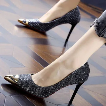 Cresfimix sievietes augstas kvalitātes puses zelta duncis papēdi kurpes līgavas seksīga kāzu augstpapēžu kurpes foršs melns papēdis sūkņi a6672