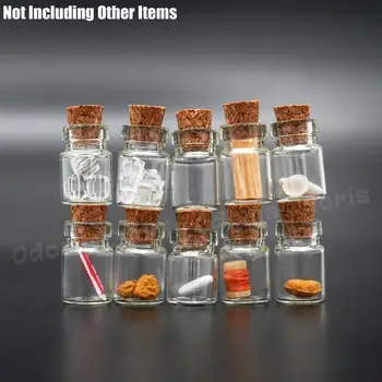 Odoria 1:12 Miniatūras 10pcs Displeja Stikla Pudeles, Burkas ar Korķa Pārtikas Uzglabāšanai Namiņš Virtuves Piederumi