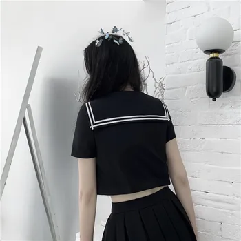 Yangelo Harajuku Gothic JK Tērpi Sievietēm Black Divas Gabals Komplekti Raibs Kultūru T-krekls un Mini Kroku Svārki Cosplay Stilā Komplekti