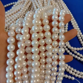 DIY PĒRĻU KRELLES,16 collu,9-10 mm augstas spīdums balts ideāli apaļas pērles, dabas saldūdens pērļu bez kodolenerģijas