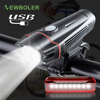 NEWBOLER Bike Velosipēdu Gaismu Komplekts USB Uzlādējams LED Lukturītis Ūdensizturīgs Super Spilgti Lukturu Ar Aizmugures Gaismas MTB Velosipēds Gaismas
