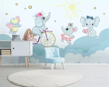 Beibehang Pielāgota mūsdienu modes stereo tapetes ziloņu izjādes velosipēdu mākonis bērniem fona wall papers mājas dekoru