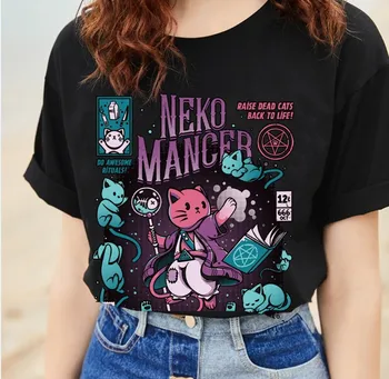 PUDO WW Neko Mancer Kaķis Vednis Smieklīgu T Kreklu Labākā Ziemassvētku Dāvana Augstas Kvalitātes Kokvilnas T-Krekls Anime Komiksu Kaķi Burvis Tshirts