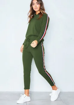 Sieviešu Rudens garām Piedurknēm Sporta Tērps Darbojas tīrtoņa Krāsu Capri Uzvalks 2020. Gadam Sieviešu Brīvā laika Pulovers Potītes garuma Bikses Gadījuma