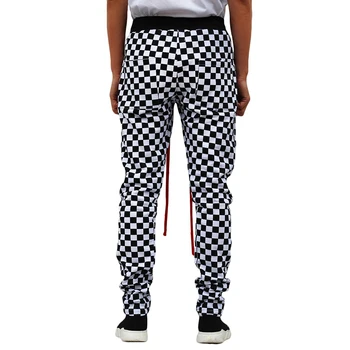 Balta Melna Pleds Joggers Bikses Vīriešu Hip Hop Retro Rūtainā Gadījuma Bikses Sievietēm Streetwear Modes Potītes Zip Sviedri Bikses Vīriešu