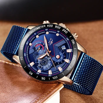 Relogio Masculino LIGE Modes Vīriešu Pulksteņi Top Zīmola Luksusa rokas Pulkstenis Kvarca Pulkstenis Skatīties Blue Vīriešu Ūdensnecaurlaidīgs Sporta Chronograph