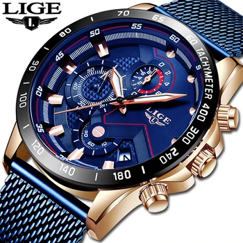 Relogio Masculino LIGE Modes Vīriešu Pulksteņi Top Zīmola Luksusa rokas Pulkstenis Kvarca Pulkstenis Skatīties Blue Vīriešu Ūdensnecaurlaidīgs Sporta Chronograph