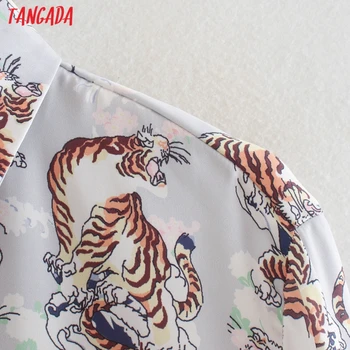 Tangada Sieviešu Retro Lielgabarīta Tiger Drukāt Krekls Blūze ar garām Piedurknēm, Elegants Sieviešu Ikdienas Brīvs Krekls Blusas Femininas XN83