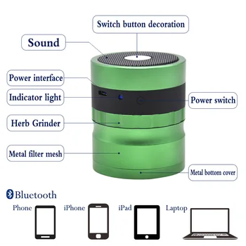 Bluetooth metāla dzirnaviņas 73MM portatīvo alumīnija sakausējuma augu dzirnaviņas ziedputekšņu ķērējs dimanta zobu tabakas slīpēšanas mašīna