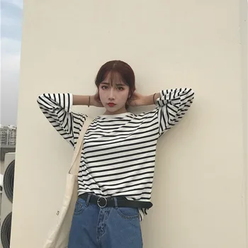 T Krekls Sievietēm Svītrainām Ērti Karstā Pārdošanas Garām Piedurknēm T Krekli, Sieviešu Korejiešu Stilā Ulzzang Mātītes Harajuku Apģērbu Ikdienas Topi