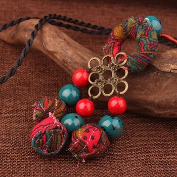 Auduma ballsnew modes dabas akmeņi, etniskā kaklarota,roku darbs pītā bronzas piekariņi vintage keramikas kaklarota