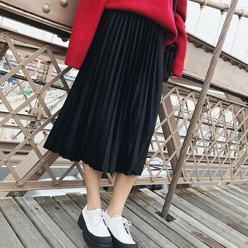 Onr Lieluma Vintage Augsta Vidukļa Elegants Sieviešu Kroku Svārki Metāla Korejiešu Stilā, Modes Vasaras Svārki Gadījuma Midi Svārki Ilgi Saia