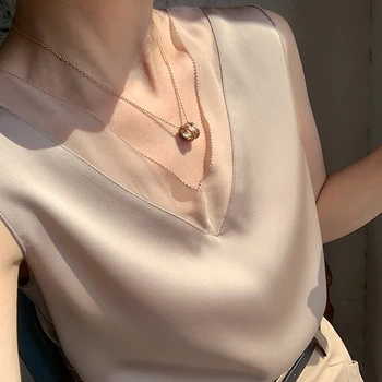 Sieviešu Eleganta Blūze Cietā V-veida kakla Balta Satīna Zīda Krekls Plus Lieluma Vintage Apģērbu Šifona Tunika Topi Sievietēm Vasarā