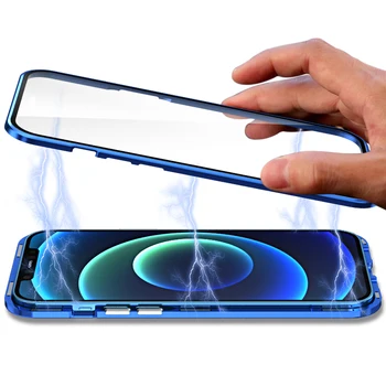 360 Pilna Magnētiskā Metāla iphone 12 pro max lietā Double-Sided Stikla iphone 12 Pro 12 mini lietu vāku luksusa coque