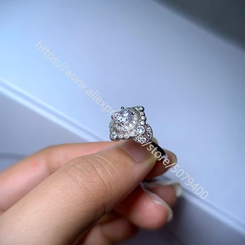 Luksusa CZ akmens saderināšanās gredzenu kubiskā cirkonija baltā zelta pārklājumu gredzenu kārtas antīko halo kāzu solījums gredzens sievietēm dāvanu