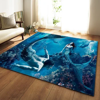 Sirēna 3D drukāšanas paklājs mūsdienu dzīves telpā, dekoratīvie paklāji ēdamistaba dzīvojamā istaba, kas nav-slīdēšanas paklājiņi bērnu pārmeklēt Lielas paklāji