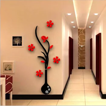 5 formāts Krāsains Ziedu Vāze 3D Akrila Sienas Uzlīmes DIY Art Sienas Plakātu Mājas Dekorēšana Guļamistaba Decrative Sienas Uzlīmes
