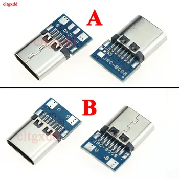 10pcs USB 3.1 C Tipa Savienotājs 14 Pin Female Ligzda traukā Ar Caurumiem PCB 180 Vertikālais Vairogs USB-C