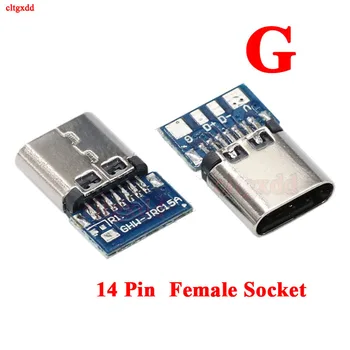 10pcs USB 3.1 C Tipa Savienotājs 14 Pin Female Ligzda traukā Ar Caurumiem PCB 180 Vertikālais Vairogs USB-C