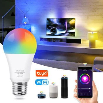 WiFi Smart Gaismas Spuldze 12W 15W RGB+Balts+Silti Balta E27 LED Spuldze ar apgaismojuma regulēšanu, Alexa Saderīgu Tuya Smart Dzīves LIETOTNI Google Palīgs