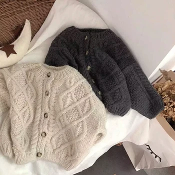 Meitenes korejas Jaciņa džemperi fall rudens apģērbs bērniem, apģērbs toddler mētelis silts mīksts ziemas adītas bērniem svītrains džemperis