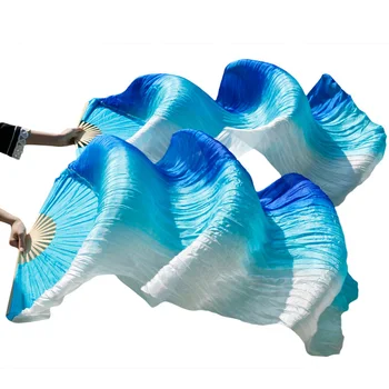 Skatuves Sniegumu Zīda Vēdera Deju Fani Deju Piederumi Vēdera Dejas Zīda Fani balts+tirkīza+royal blue stripes