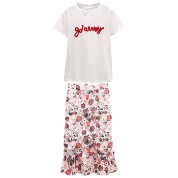 Tērpiem Ziedu Iespiesti Midi Svārki 2020. Gada Vasaras Modes 2 Gabals Komplekti Sievietēm Ar Īsām Piedurknēm Krekls Topi Un Elegants Nelegālo Uzvalks H196