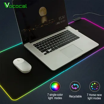 Vococal Liels LED RGB Mouse Pad USB Vadu, Apgaismojums, Spēļu Spēlētājs, peles paliktnis Peles Mat Datoru Overwatch Pubg alfombrilla raton