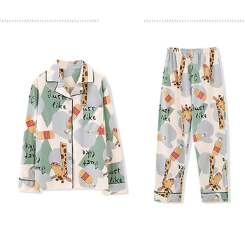 BZEL Sievietes 7 GAB Pidžamas Komplekti, Savukārt Apkakle Sieviešu Ikdienas Pijamas Jaunu Kokvilnas Sleepwear Mīksts Salds Apakšveļa Karikatūra Naktsveļu
