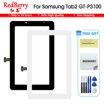 7 collu Samsung P3110 Galaxy Tab 2 7.0 P3100 Touch Screen Tab2 GT-P3100 Tablete Touch Panel Digitizer Stikla Balta, Melna