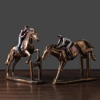 Eiropas stila zirgu sacīkšu kustības skulptūru statuja, sveķu mūsdienu mākslas skulptūras, radošās mājās attēls izjādes statuja amatniecības