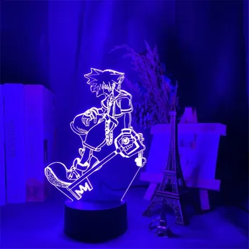 Karaliste Sirdis Sora LED Nakts Gaisma 3D Anime Attēls Lampas Spēle Statuetes Karikatūra Guļamistaba Dekorēšana ēsmas zivtiņu vadi Radošā Apgaismojuma Ziemassvētki