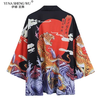Tiger Drukāšanas Harajuku Japāņu Modes Kimono Sievietes Vīrieši Sievietes 2020. Gadam Jaciņa Blūze, Krekls Haori Obi Āzijas Apģērbu Samurai Mētelis