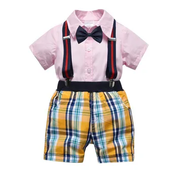 Zēni Pleds Apģērbu Komplekti, Vasaras Zīdaiņu Zēnu Drēbes Uzvalku Džentlmenis Stila Krekls +Bikses +Priekšgala 2gab Drēbes Zēniem Vasaras Komplekts 1-6Y