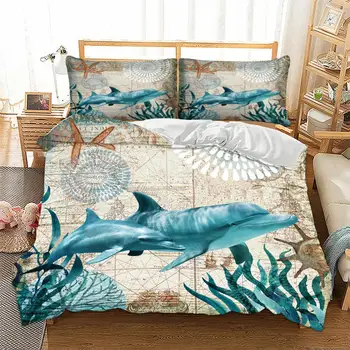 Vasaras mierinātājs gultas komplekts sapņains Okeāna Sērijas gultas veļas komplekts sega sedz set Queen Sega Segtu spilvendrānā Mājas Tekstils