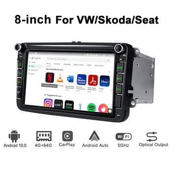 Android 10.0 4 GB+64GB galvas vienības 8 collu GPS Navigācijas 2din auto radio vadītājs vienības atbalsta 4G Carplay par Volkswagen/VW/Seat/Skoda