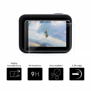 100GAB Rūdīta Stikla GoPro Hero 8 Kameras LCD Ekrāna Aizsargs, + Objektīva Vāciņš Aizsardzības Filmas Varonis 8 Black