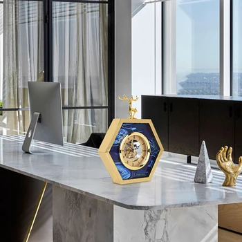 Retro Pulkstenis ar Zelta Rāmi, Aļņiem, Eiropas Stila Vintage Klusums Galda Modinātājs Nav Atzīmējot Bateriju Darbināmas Dekoratīvs Pulkstenis