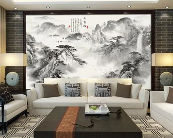 Ķīnas tapetes, sienas tintes sveikt priede, kalnu ūdens ūdenskritums mājas uzlabošana TV fona sienu gleznojumi 3d tapetes