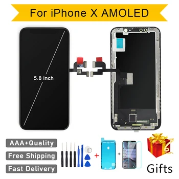 Kvalitātes AAA AMOLED GX Nav Mirušo Pikseļu IPhone X LCD Displejs, Touch Screen 5.8 collu Digitizer Montāža Nomaiņa LCD Pantalla