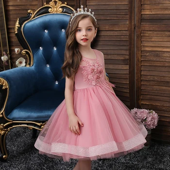 Ziedu Vintage Izšuvumi Baby Meitenes Kleita Atklāšanas Ceremonija, Apģērbu Tutu Puse Elegants Valkāt Meitenes Princese Kleita Bērni Vestidos