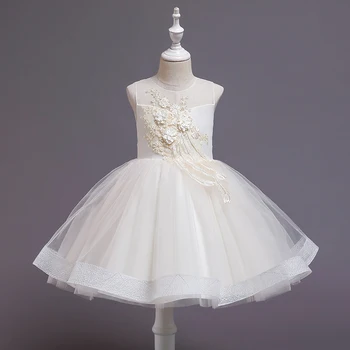 Ziedu Vintage Izšuvumi Baby Meitenes Kleita Atklāšanas Ceremonija, Apģērbu Tutu Puse Elegants Valkāt Meitenes Princese Kleita Bērni Vestidos