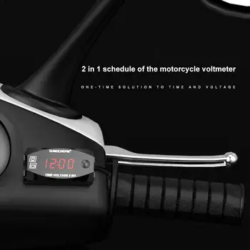2-in-1 Motocikla Stūres Pulkstenis Voltmetrs Ūdensizturīgs Stick-On LED Displejs, elektroniskais, Pulkstenis Vai Motorollera Velosipēdu Motoru