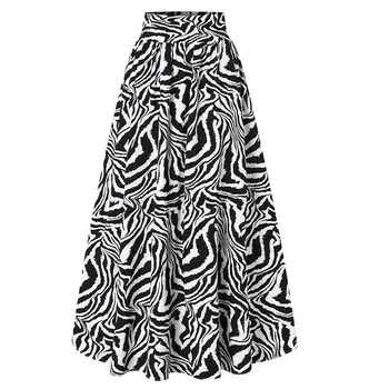 Ir 2021. Celmia Sieviešu Modes Zebra Iespiesti Maxi Svārki Rudens Augsta Vidukļa Vintage Ilgi Svārki Gadījuma Zaudēt-Line Grupa Buttoms Mujer