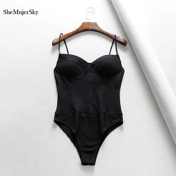 SheMujerSky Sieviešu Tīrtoņa Krāsu Trikotāžas Bodysuits Strappy Bez Piedurknēm, Īsu Jumpsuits 2019 Sexy Izdilis Bodysuit (Dungriņi)