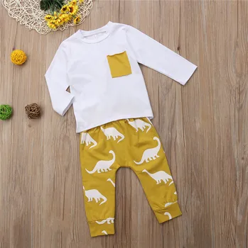 Emmababy Toddler Bērniem, Baby Boy Dinozauru Apģērbu 3D garām Piedurknēm Kokvilnas T-krekls Topi+Ilgi Elsas Bikšu Bērnu Apģērbu 2Pcs Set