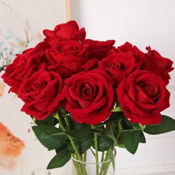 10Pcs Ilgi Filiāle Mākslīgo Rožu Ziedu Pušķis Simulācijas Flaneļa Viltus Ziedi Valentīna Diena Mājās, Kāzu Dekorēšana